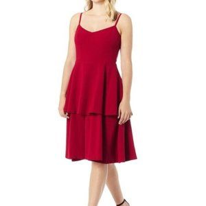 Dress the Population Red Yasmin Solid Sleeveless Peplum Tiered Fit & Flare